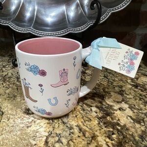 Sunday morning ceramics Artisanal pink boot & floral mug stone bottom - new!